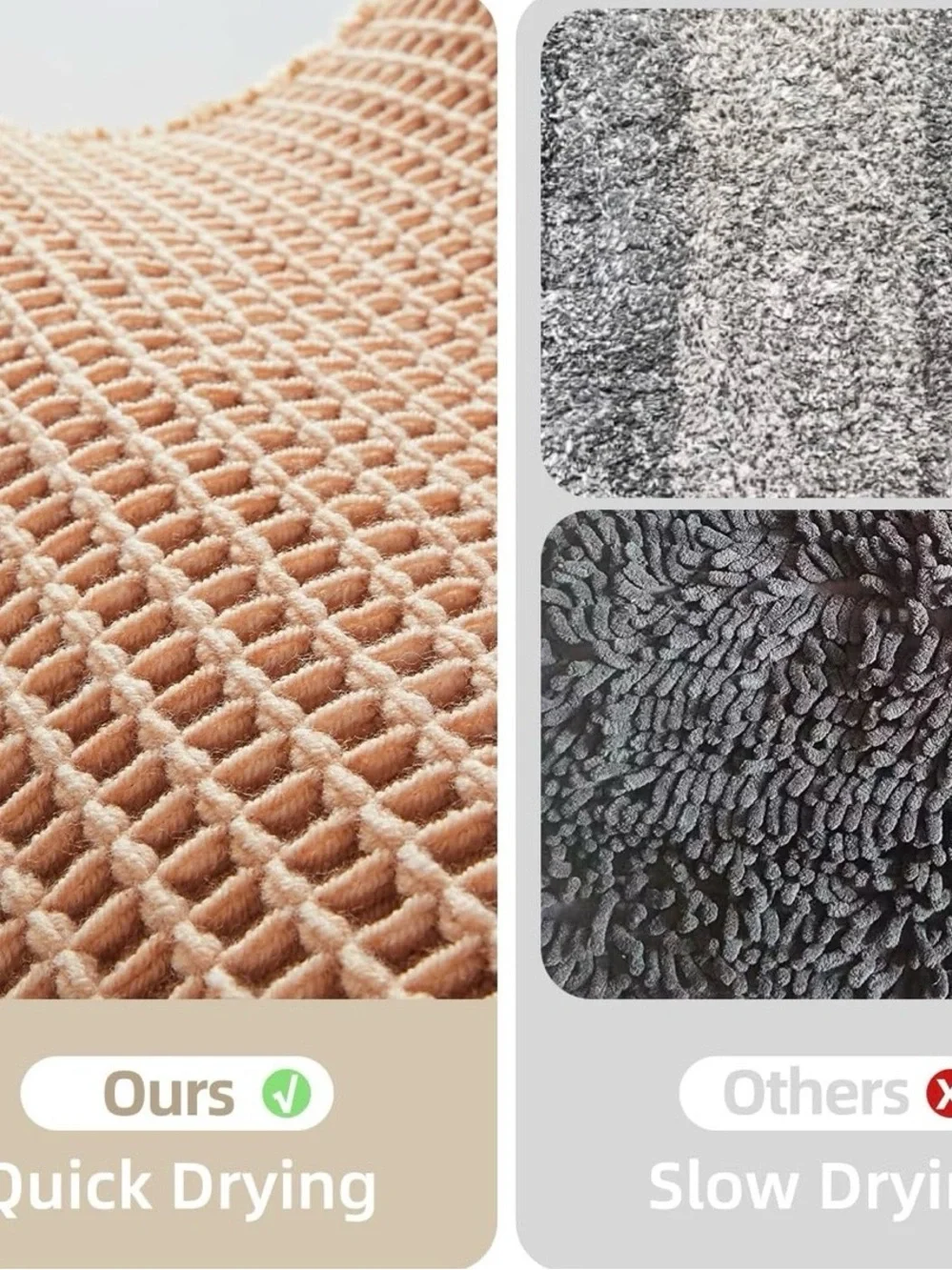 Plush Peach Waffle Bath Mat - Soft Absorbent Bathroom Rug